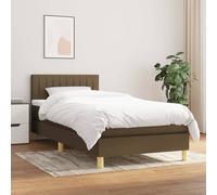Cama con somier y colchón de la marca vidaXL, color marrón oscuro, dimensiones 90x200 cm, tapizada en tela