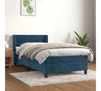 Cama con somier y colchón de la marca vidaXL, color azul oscuro, dimensiones 100x200 cm, tapizada en terciopelo