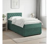 vidaXL Cama con somier con colchón, color verde oscuro, 100 x 200 cm, terciopelo, para dormitorio, cama con somier moderno, cabecero de altura ajustable, elegante tapizado aterciopelado