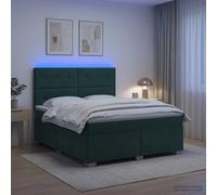 Cama con somier y colchón, color verde oscuro, 140 x 200 cm, tapizada en terciopelo