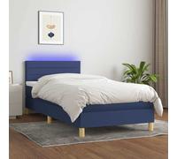 vidaXL Cama box spring con colchón y LED tela azul 100x200 cm