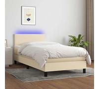 Cama con somier y colchón vidaXL, con iluminación LED, color crema, 90x190 cm, tapizada en tela