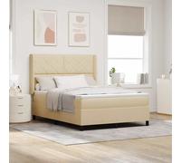 Cama boxspring con somier y colchón LED, color crema, 160 x 200 cm, tapizada en tela