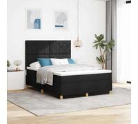 Cama con somier y base LED, con cabecero, color negro, 160 x 200 cm, tapizada en tela