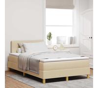 vidaXL Cama Box Spring LED con tiras LED Crema 120 x 190 cm tela