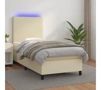 vidaXL Cama box spring y colchón LED cuero sintético crema 80x200 cm