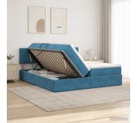 vidaXL Cama con almacenamiento con cabecera 2 uds. Azul Oscuro