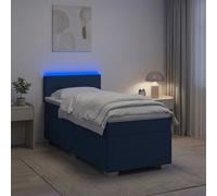 vidaXL Cama con Base Tapizada, Colchón y Luz LED Azul 90 x 200 cm Tela