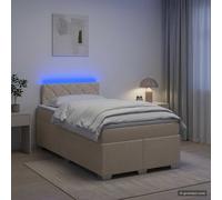 vidaXL Cama con Base Tapizada, Colchón y Luz LED Crema 120 x 200 cm