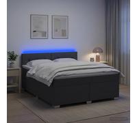 vidaXL Cama con Base Tapizada, Colchón y Luz LED Gris oscuro Tela
