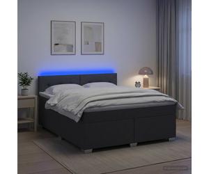 vidaXL Cama con Base Tapizada, Colchón y Luz LED Gris oscuro Tela