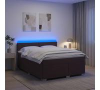 vidaXL Cama con Base Tapizada, Colchón y Luz LED Marrón Oscuro Tela