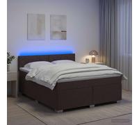 vidaXL Cama con Base Tapizada, Colchón y Luz LED Marrón Oscuro Tela