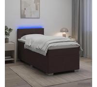 vidaXL Cama con Base Tapizada, Colchón y Luz LED Marrón Oscuro Tela