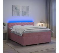vidaXL Cama con Base Tapizada, Colchón y Luz LED Rosa 140 x 200 cm