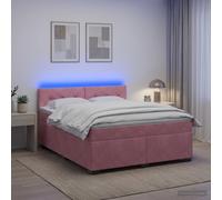 vidaXL Cama con Base Tapizada, Colchón y Luz LED Rosa 140 x 200 cm