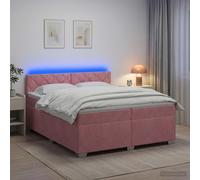 vidaXL Cama con Base Tapizada, Colchón y Luz LED Rosa 200 x 200 cm
