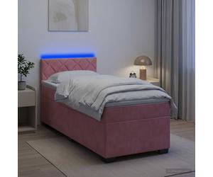 vidaXL Cama con Base Tapizada, Colchón y Luz LED Rosa 90 x 200 cm