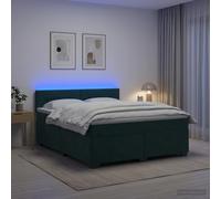 vidaXL Cama con Base Tapizada, Colchón y Luz LED Verde oscuro