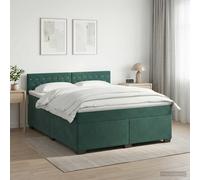vidaXL Cama con Base Tapizada, Colchón y Luz LED Verde oscuro