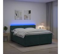 vidaXL Cama con Base Tapizada, Colchón y Luz LED Verde oscuro