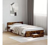 vidaXL Cama con cajón madera de ingeniería roble ahumado 75x190 cm