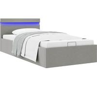 vidaXL: Cama con cajón y sistema hidráulico, iluminación LED, color gris claro, tapizada en tela, dimensiones 100x200 cm