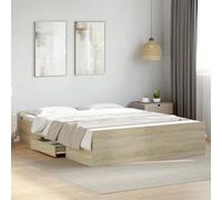 vidaXL Cama con cajones Somier doble de invitados de madera de ingeniería Roble Sonoma 140x200 cm