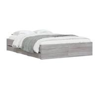 vidaXL Cama con Cajones, Somier de Listones, Armazón Base de Cama, Mueble para Dormitorio, Madera de Ingeniería Gris Sonoma 135x190 cm