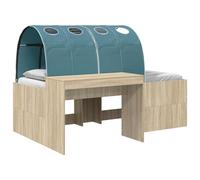 vidaXL Cama con túnel 3 uds. Madera de ingeniería 80 x 200 cm Multicolor Roble Sonoma y azul claro