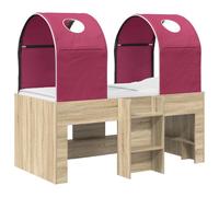 vidaXL Cama con túnel 3 uds. Madera de ingeniería 163 x 101,1 x 68,5 cm Roble Sonoma y rojo