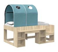 vidaXL Cama con túnel 3 uds. Madera de ingeniería 80 x 160 cm Multicolor Roble Sonoma y azul claro