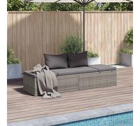 vidaXL Sofá jardín Ratán sintético, acero, cojines gris, tumbona ajustable – Patio