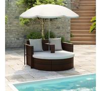 vidaXL Cama de jardín con sombrilla ratán sintético marrón