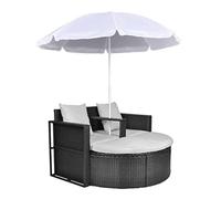 vidaXL Cama de jardín con sombrilla ratán sintético Negro