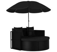 vidaXL Cama de jardín con sombrilla ratán sintético negro