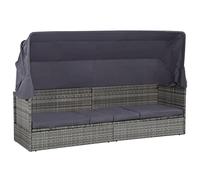 vidaXL Sofá de jardín 205x62 cm Ratán sintético Acero con toldo y cojín Gris