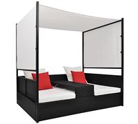 vidaXL Tumbona doble de jardín hamaca con toldo, acero y ratán sintético – Negro 190x130 cm