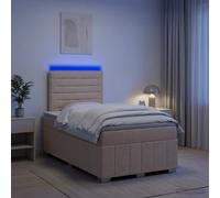 vidaXL Cama de muelles con LED y colchón Crema 120 x 190 cm Tela