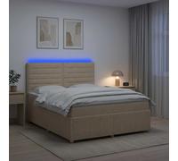 Cama boxspring con somier y colchón LED, color crema, 140 x 200 cm, tapizada en tela