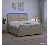 vidaXL Cama de muelles con LED y colchón Crema 200 x 200 cm Tela