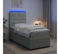 vidaXL LED Boxspringbed pone Matras Lichtgrijs 90 x 190 cm Fluweel
