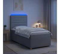 vidaXL Cama con somier LED con colchón, color gris claro, 90 x 200 cm, tela | Iluminación LED para un encanto moderno, altura ajustable del cabecero, colchón de muelles ensacados para ajuste