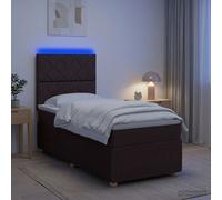 Cama boxspring con somier y colchón LED, color marrón oscuro, 100 x 200 cm, tapizada en tela
