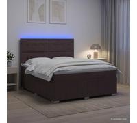 Cama boxspring con somier y colchón LED, color marrón oscuro, 140 x 200 cm, tapizada en tela