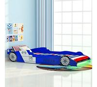 vidaXL Cama infantil con forma de coche de carreras con luces LED 90x200 cm MDF Azul
