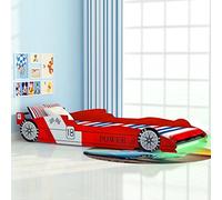 vidaXL Cama infantil con forma de coche de carreras con LED 90x200 cm roja