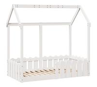 vidaXL Cama infantil tipo casita, blanca, 70x140 cm, madera maciza de pino