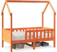 vidaXL Cama infantil tipo casita, color marrón cera, 70x140 cm, madera de haya