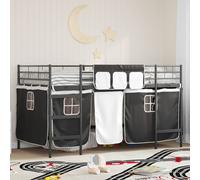 vidaXL Cama litera para niños con cortinas Liso Negro 100 x 200 cm